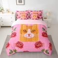 thumbnail image 2 of Feelyou Kawaii Cat Kitten Twin Bedding Sets 7-Piece for Kids, Rose Flower Floral Bedding Comforter Set, Pink Cartoon Animal Theme Reversible Sheet Sets, Super Cozy Room Decor, 2 of 8