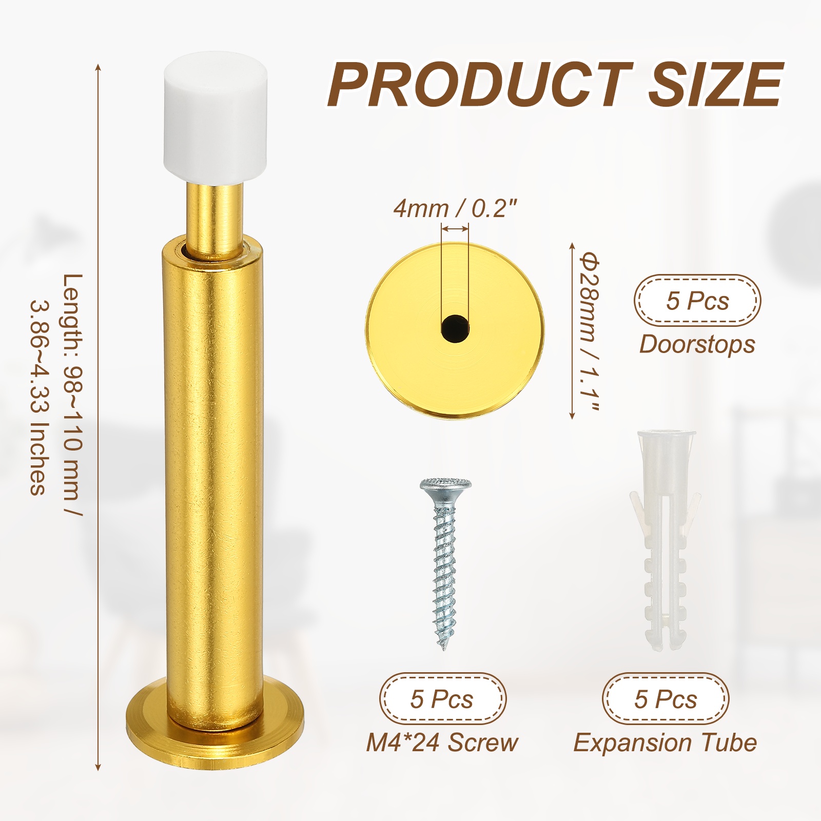 Uxcell 5 Pcs Doorstops, Aluminum Door Stop Metal Wall Protector Doorstop Long Solid for Home Office Shopping Mall to Protect Wall Door, Gold Tone