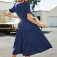 thumbnail image 6 of IROINNID Clearance Wedding Guest Dresses for Women Semi Formal Evening Night Casual Homecoming Dress Summer Printing Polka Short Sleeve Puff Sleeve Dress Trendy A-Line Dress,Navy, 6 of 6