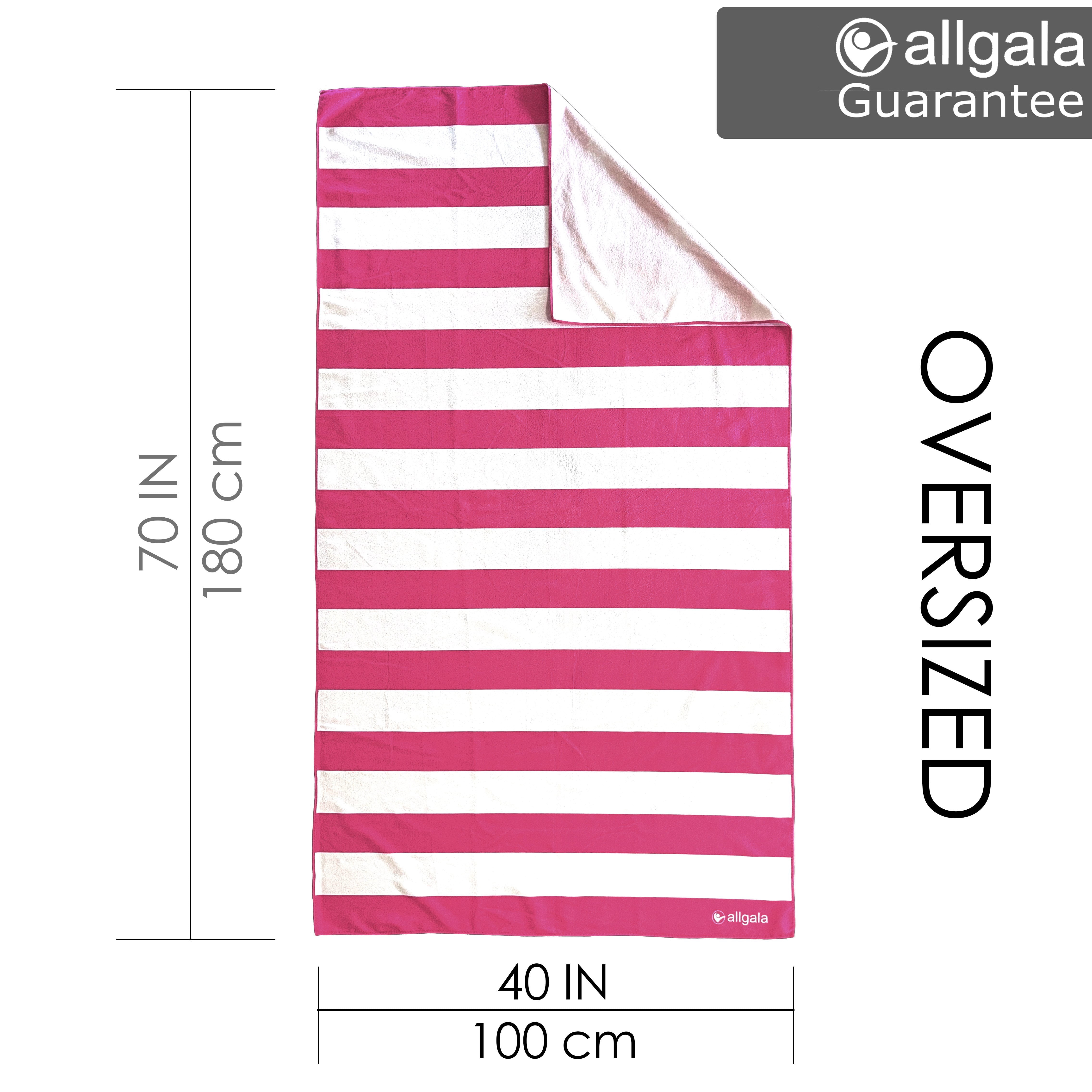 Allgala Oversize 40x70 Inch (1x1.8M) Cabana Stripe Design Microfiber Beach Towel-Fuchsia (Pack of 2)-BT81241