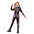 thumbnail image 5 of Halloween Skeleton Jumpsuit, Mock Neck Long Sleeve Bodysuit with Vivid Rose & Bone Print for Stage Performance (1 PC) Black L, 5 of 6