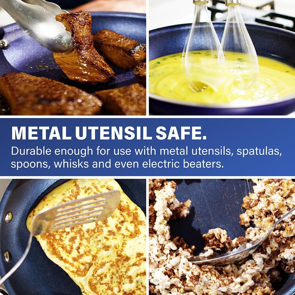 Granitestone Poêle à frire antiadhésive bleue de 25,4 cm avec triple revêtement minéral et diamant ultra durable, 100 % sans PFOA