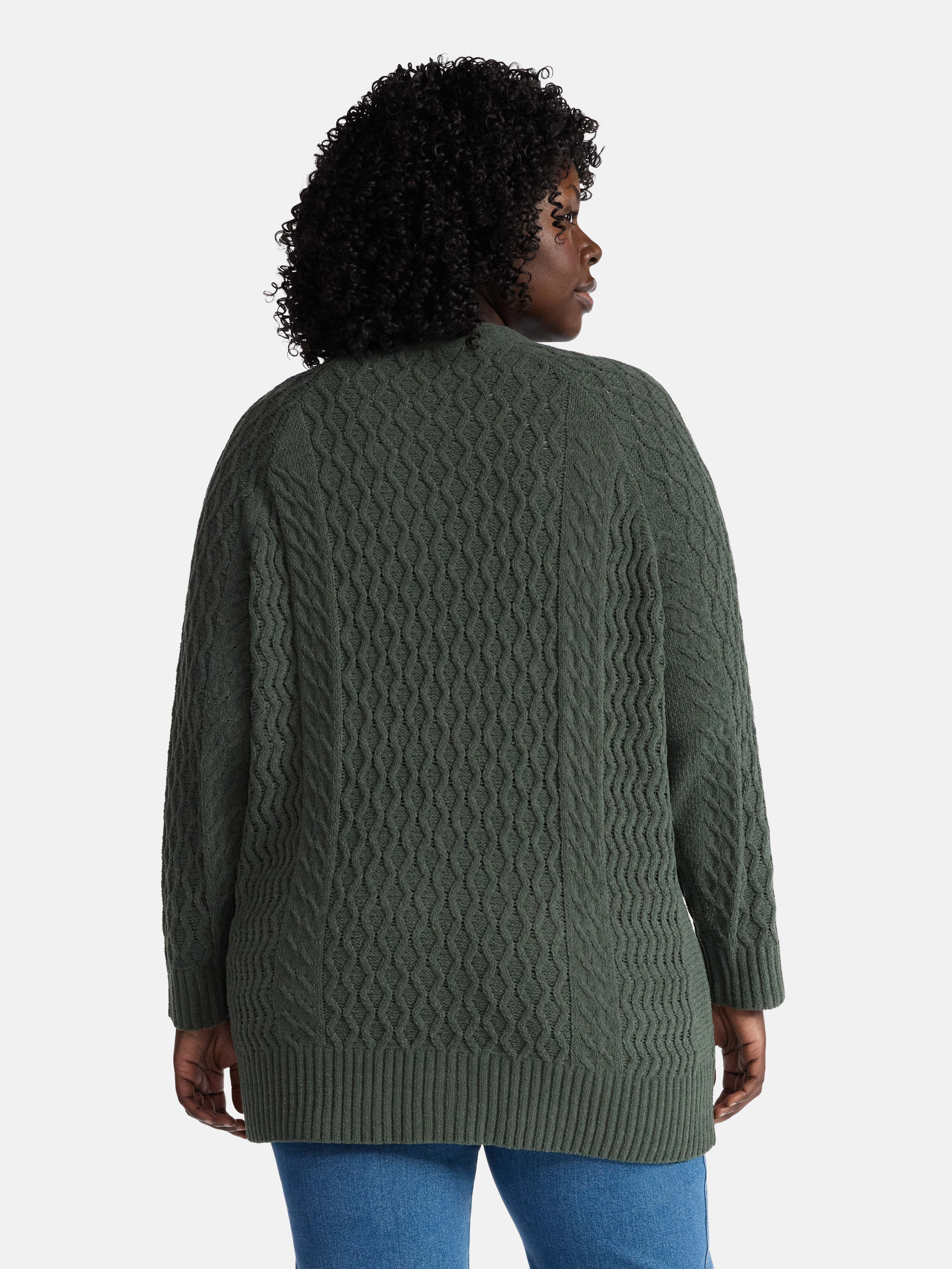 Terra & Sky Women’s Plus Chenille Boyfriend Cardigan Sweater, Midweight, Sizes 0X-4X