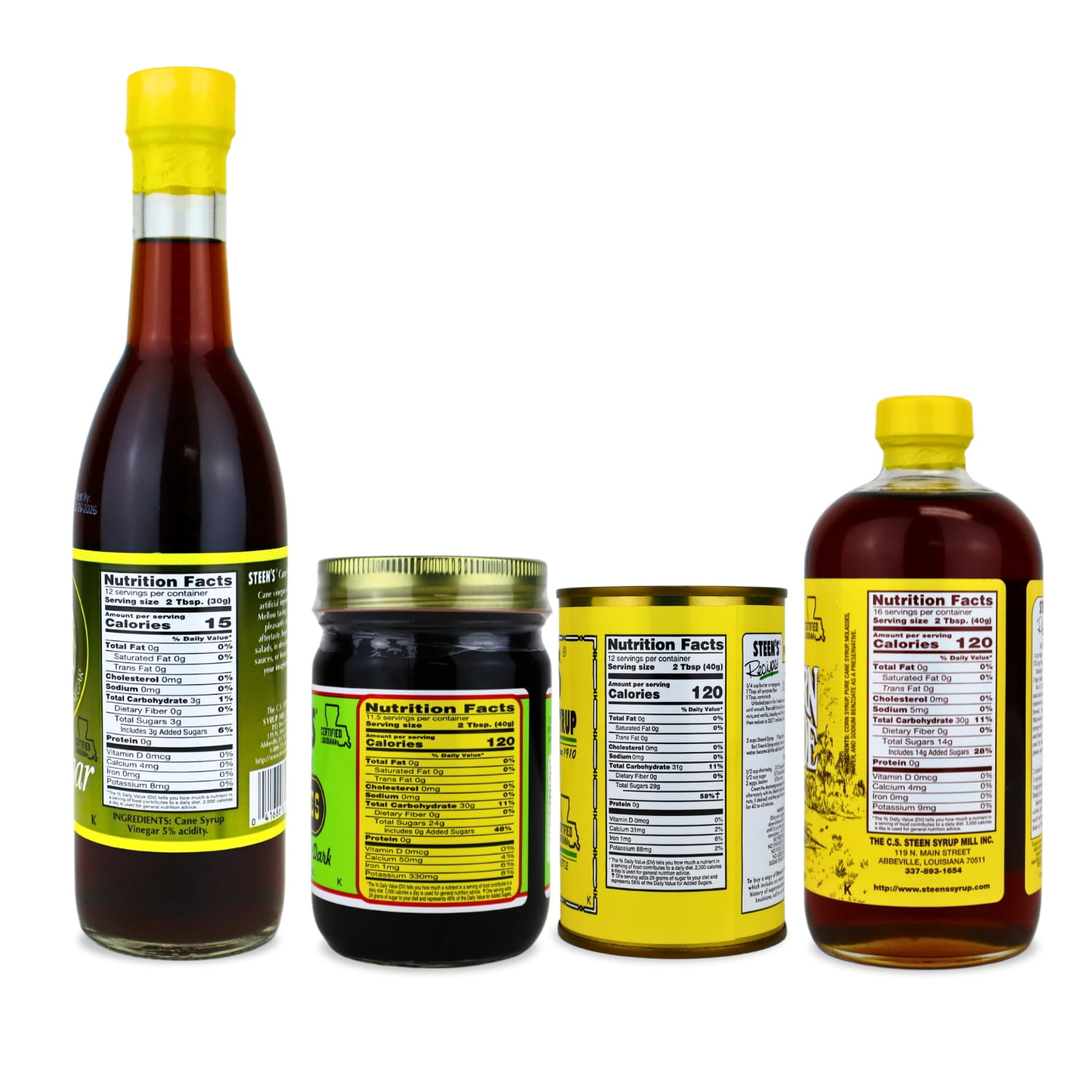 Steen's Syrup 4 Piece Variety Pack - Cane Vinegar, Molasses, Cane Syrup, and Southern Made Syrup
