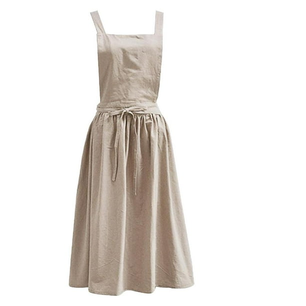 Delantal de chef, estilo japonés, delantal de cocina con pechera para mujer, algodón suave Beige