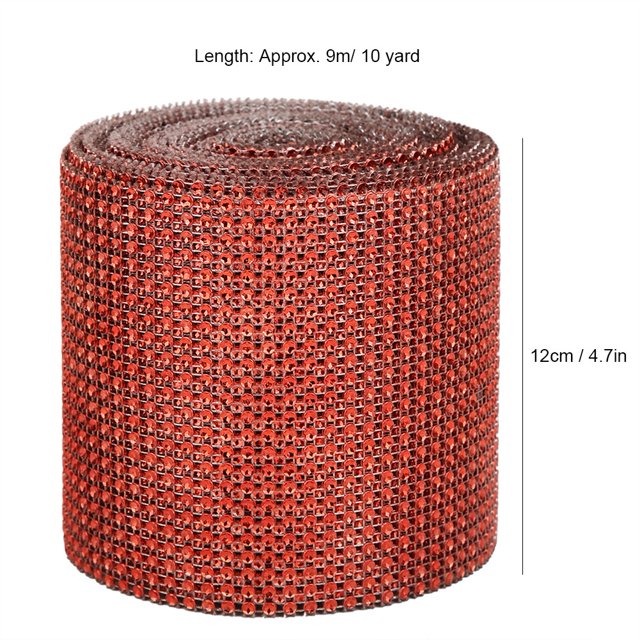 Cinta de Diamantes de Imitación ANGGREK 24 Filas Plástico Galvanizado 9 M 10 Yardas Rojo