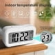 thumbnail image 3 of reloj despertador digital, reloj despertador matutino, silencioso, funciona con pilas, reloj despertador digital para niños, adultos, pantalla LED grande, calendario de temperatura (blanco), 3 of 4