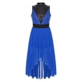 thumbnail image 3 of iEFiEL Girls Shiny Sequins Praise Lyrical Dance Dress High-Low Mesh Skirt Back Hollow Latin Jazz Dance Costume Royal Blue 16, 3 of 7