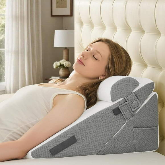 Wedge Pillows for Adult Adjustable Bed Wedge Pillow for Post Surgery Triangle Pillow Headboard with Bolster Cushion for Sleeping Acid Reflux Neck & Back Support and Dark G