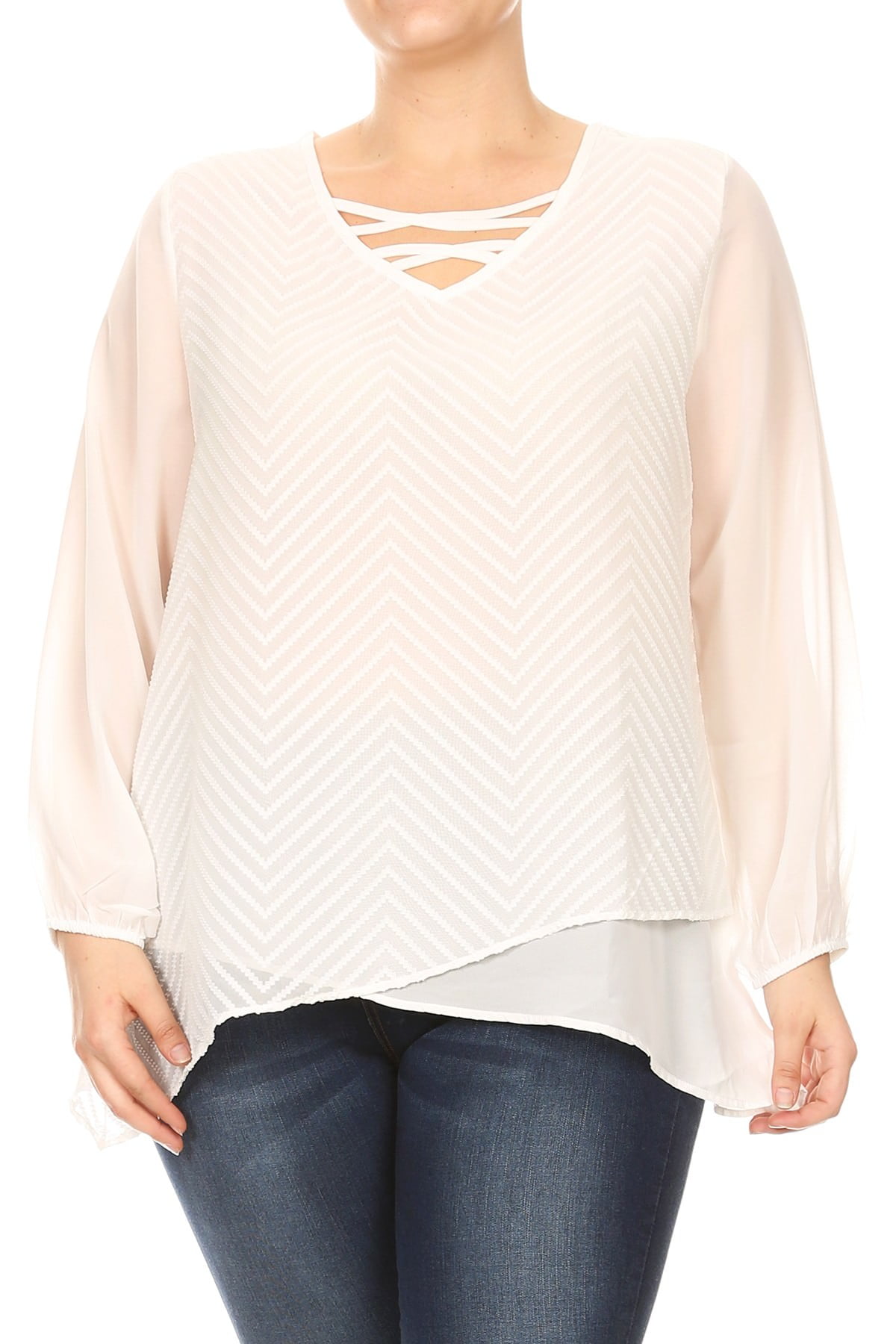 Plus Blue Criss Cross Layered Front Blouse main image 1