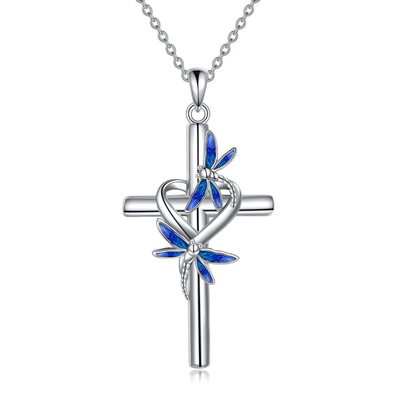 YAFEINI Dragonfly Cross Necklace Gifts for Women Sterling Silver Dragonfly Pendant Necklace Jewelry