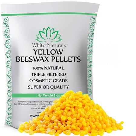 Beeswax Pellets 8 oz, Yellow, Pure, Natural, Cosmetic Grade, Bees Wax Pastilles, Triple Filtered, Great For DIY Projects, Lip Balms, Lotions, Candles By White Naturals…
