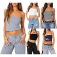 thumbnail image 3 of Gupgi Tube Tops for Women's Solid Color Slim Fit Bandeau Summer Off Shoulder Stripe Crop Tops, 3 of 9