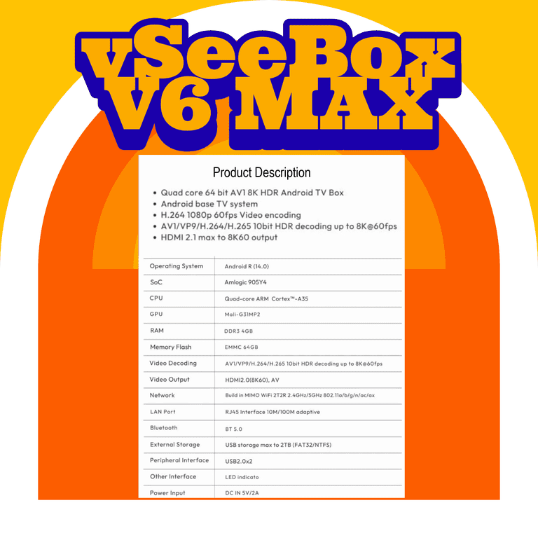 2026 Vseebox V6 Max Version Voice Control,8K HDMI,4GB RAM, 64GB
