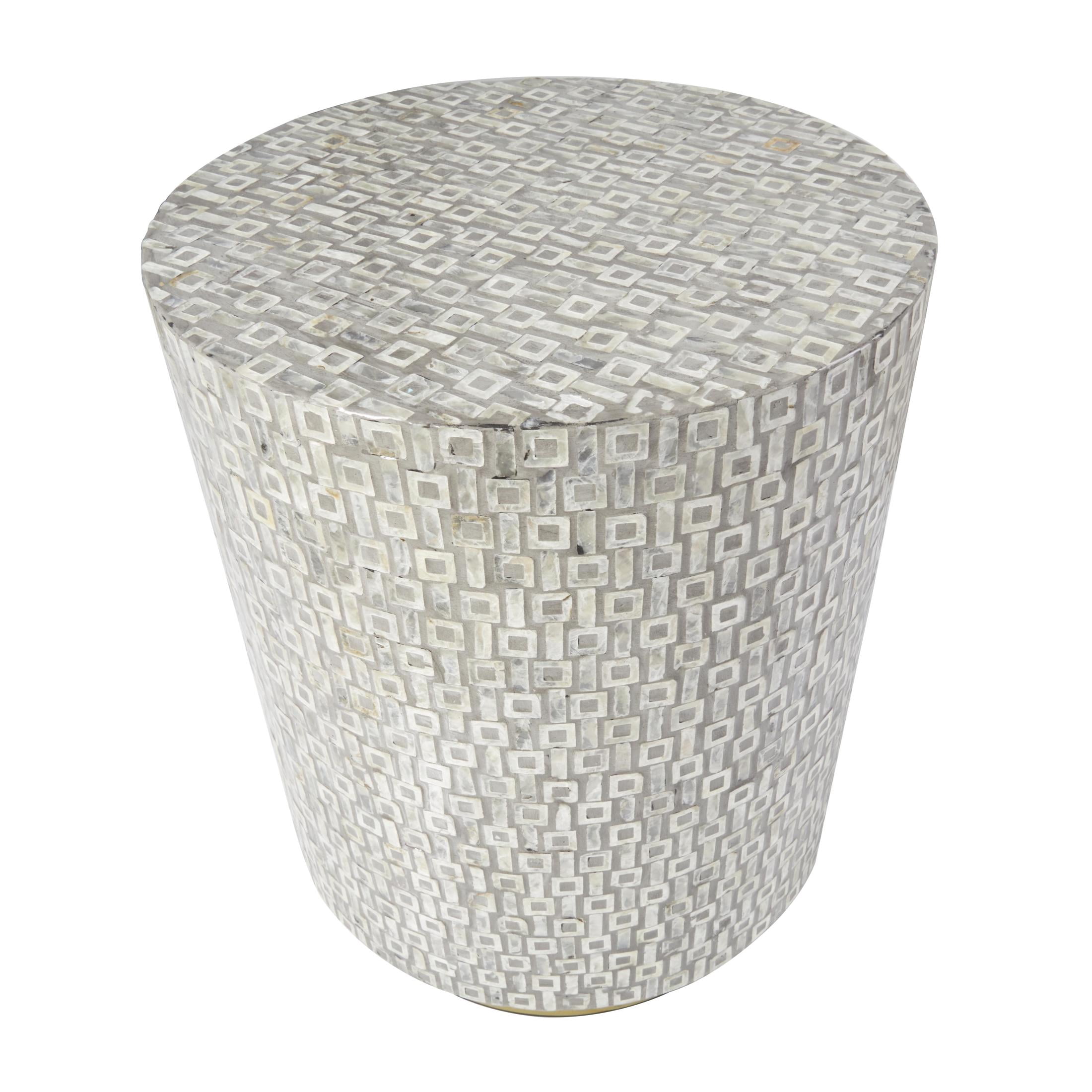 DecMode Contemporary Round Side Table with Multi Color Shell Geometric Pattern, 18"W x 22"H