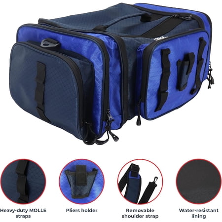 Large Waterproof Fishing Tackle Bag with Padded Shoulder Strap Ripstop Soft Sided Bag with Fishing Pliers Holder