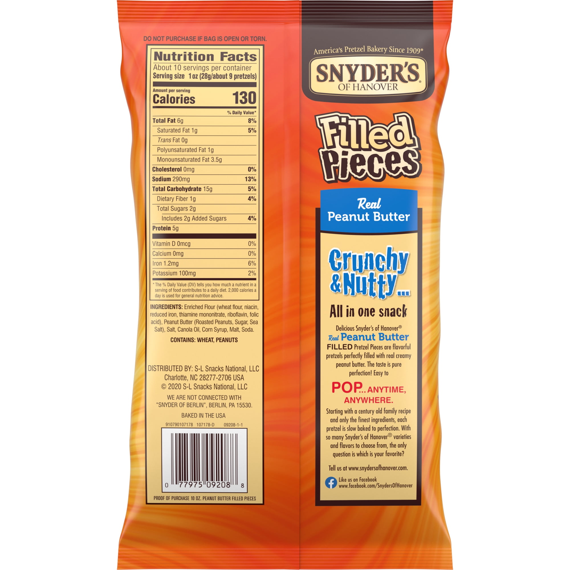 (3 pack) Snyder's of Hanover Pretzel Pieces, Peanut Butter Filled, 10 oz