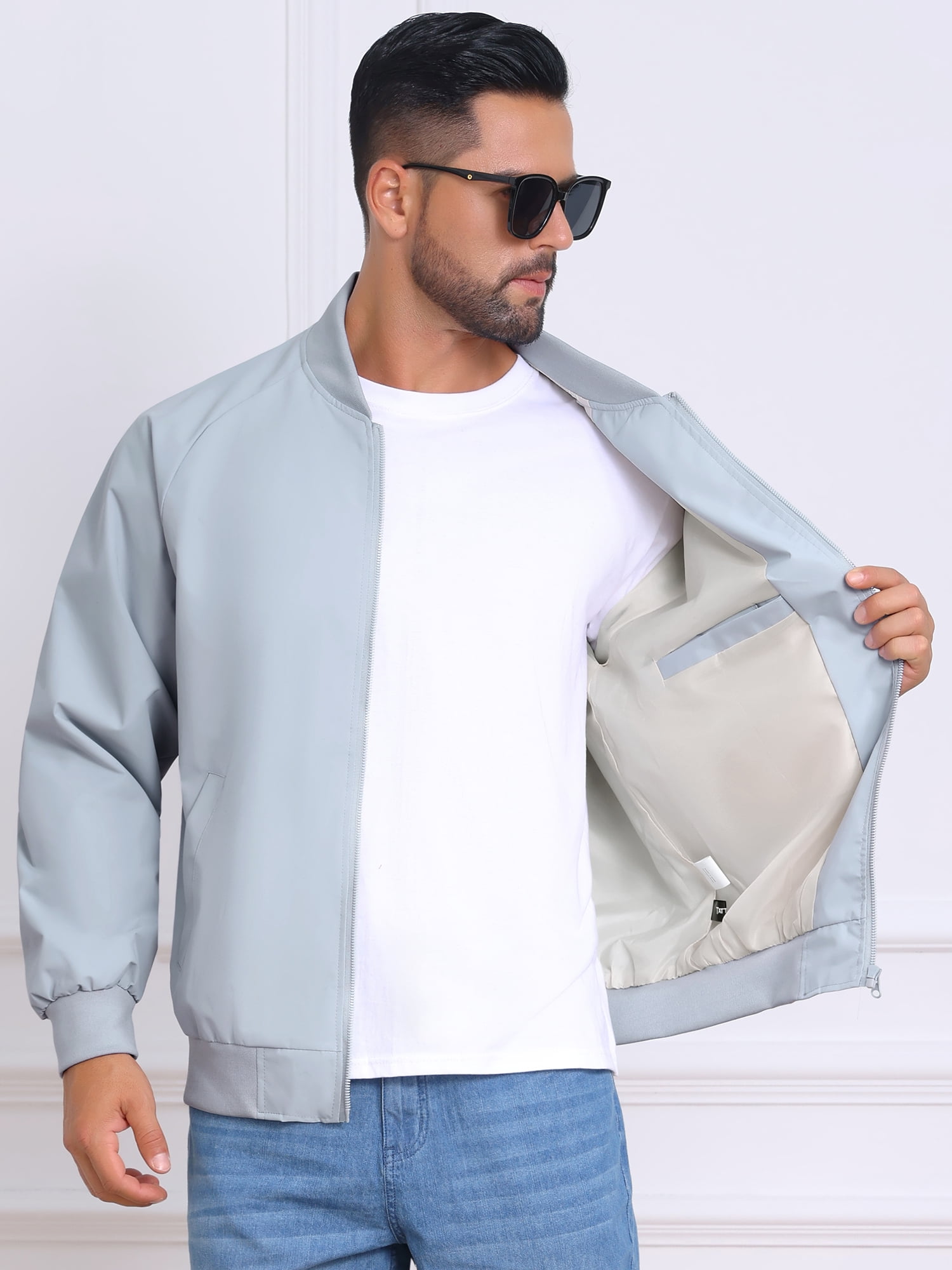 DARING DIVA Casual Stylish Lightweight Full Zip Up Bomber Jacket XL Gray