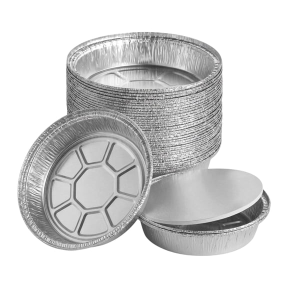 The Baker Celebrations 7 Inch Round Aluminum Foil Pans with Board Lids, Disposable Cake & Pie Pans, 15 Pack