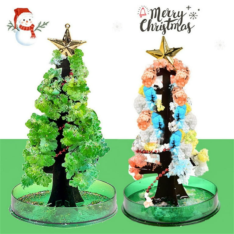 2PCS Magic Growing Christmas Tree Crystal Christmas Tree Green Colorful  Presents Novelty Kit for Kids Funny Educational and Party Toys DIY  Christmas