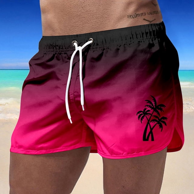 Shorts de Plage d'Été pour Hommes pour Voyage Décontracté, Polyester, Taille Imprimée Dégradée, Coupe Ample
