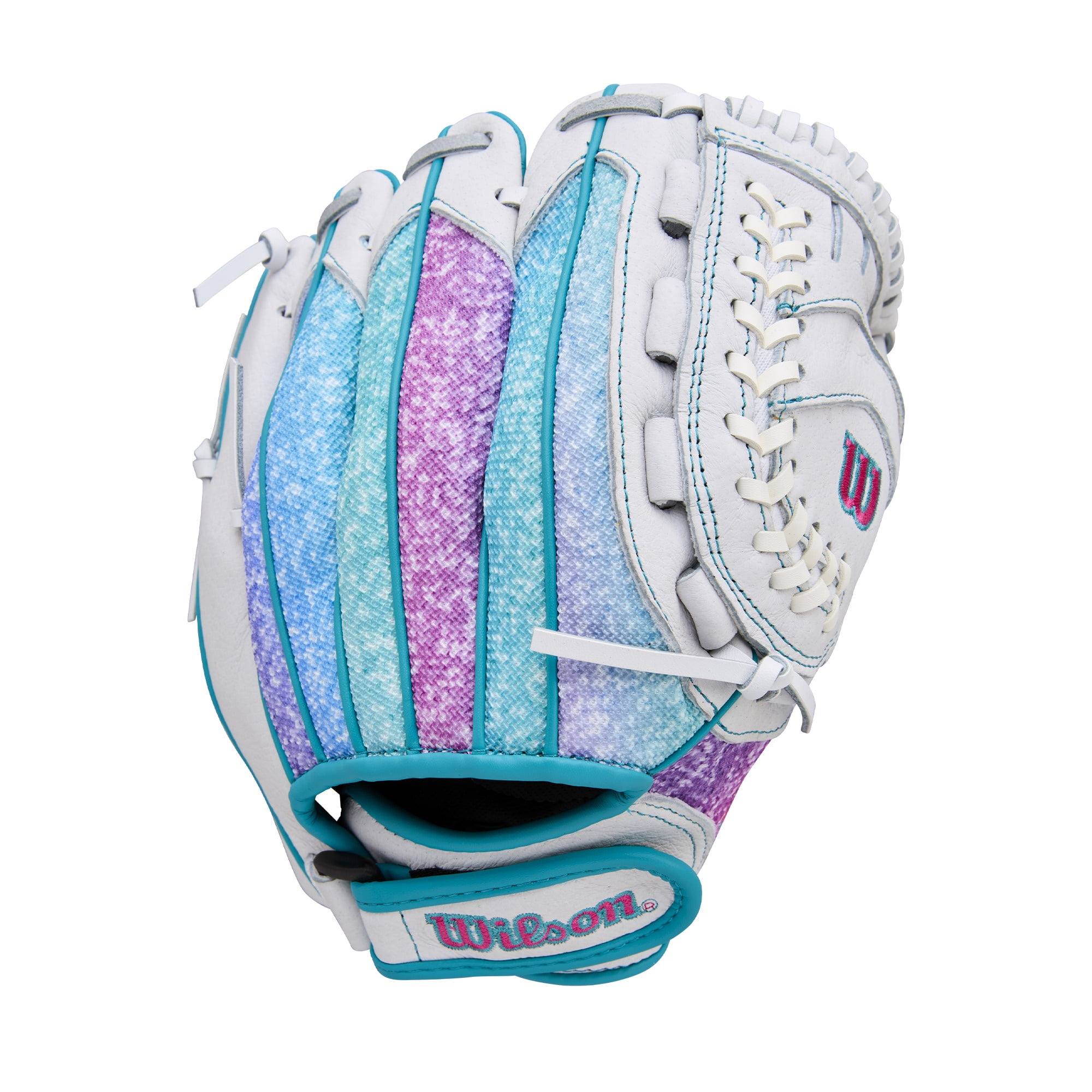 Wilson 2026 Flash™ 11" Youth Fastpitch Glove - White/Flamingo Pink/Green, Right Hand Throw