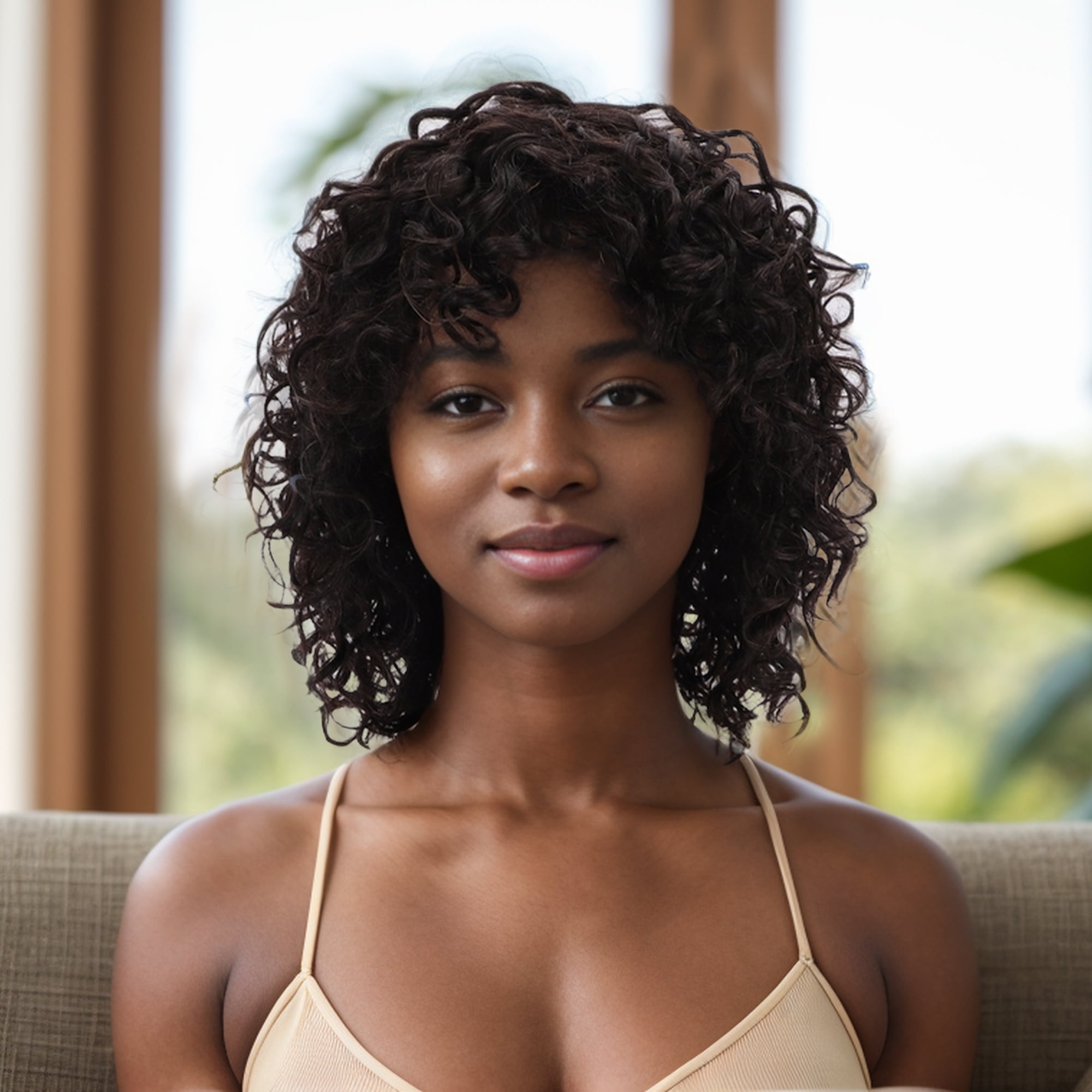 Unique Bargains 1 Pc Bangs Curly Hair Hair Wig Real Human Hair 12in 150 Human Wig Black for Women