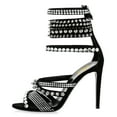 thumbnail image 2 of FSJ Women Rivets Studded Crisscross Straps Sandals with Rhinestones Open Toe Zipper Stiletto High Heels Sexy Cocktail Party Dressy Shoes Size 8.5 Black, 2 of 4