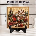thumbnail image 3 of Vintage Beaded Christmas Train Decoration with Santa, Embellished Pearl Art in Gold Frame, Festive Tabletop Centerpiece & Shelf Sitter for Holiday Party Decor, 3 of 10