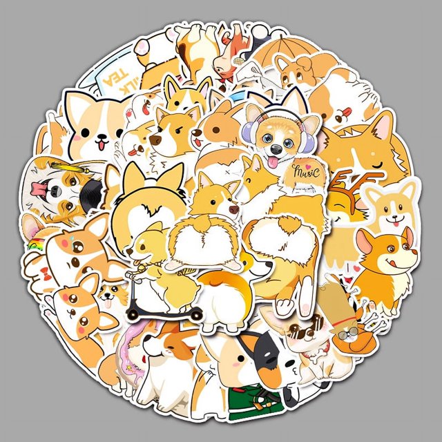 Lindas pegatinas de perro Corgi naranja,50PCS pegatinas de Corgi impermeables botellas de agua,Aes