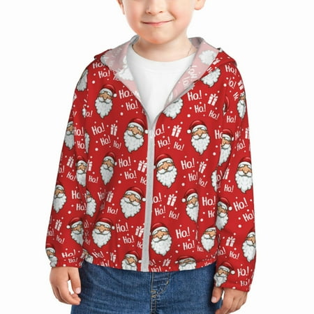 

Qekee Merry Christmas Santa Claus A Print UPF 50+ Kids Sun-Protective Hooded Long Sleeve Rash Guard for Fishing Water Beach Sports -3 Years