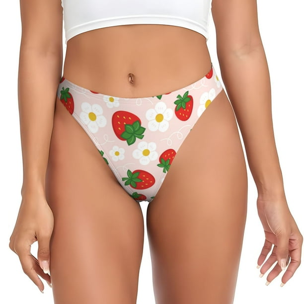 Balery Strawberry Floral Tangas de Algodón para Mujer con Estampado – Ropa Interior Sexy, Transpirable, G-string-X-Small