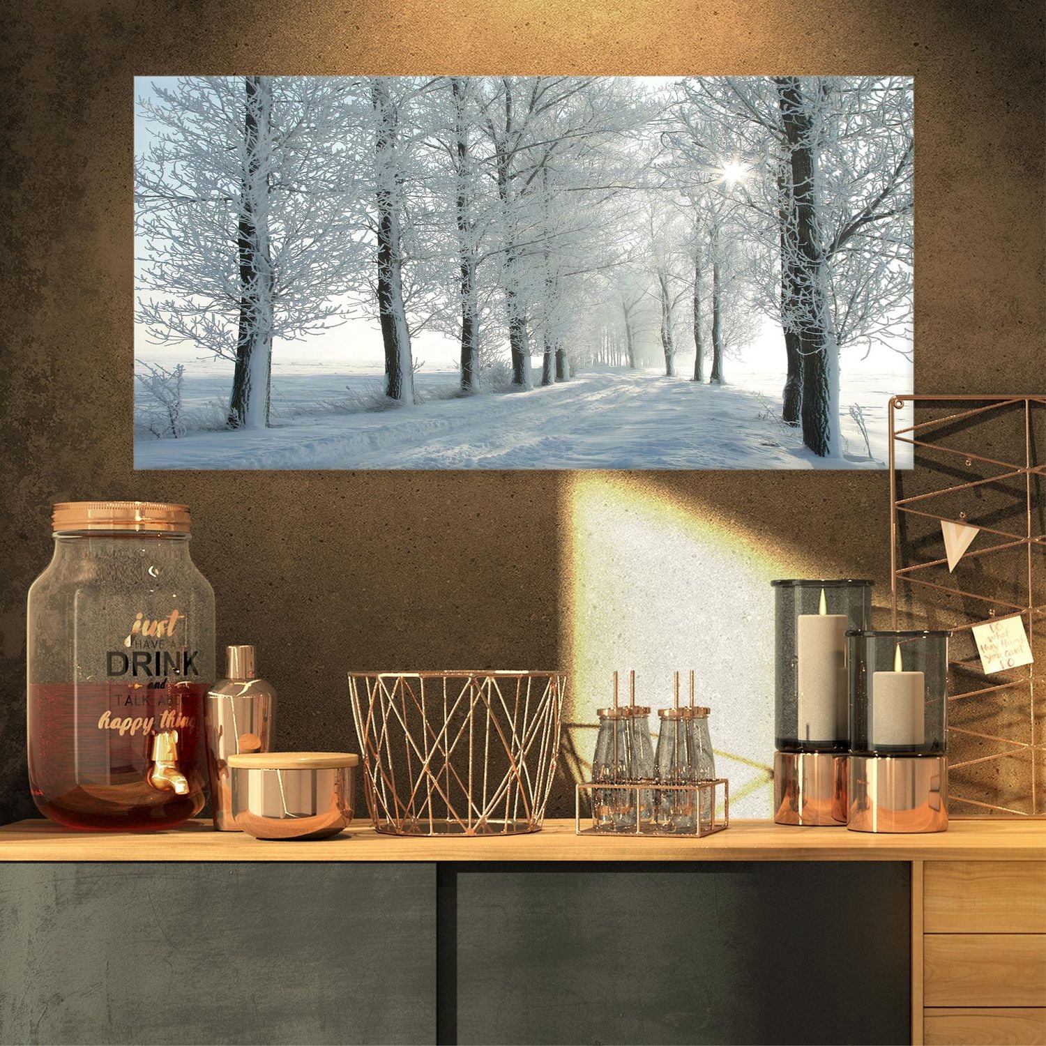 Designart Arbres d'hiver rétro-éclairé par le soleil du matin Art mural sur toile