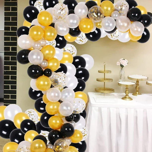 Kit de guirnalda de globos de oro negro, juego de decoración de suministros de fiesta de 138 piezas, arco de globos de confeti negro, dorado, blanco y dorado para baby shower, boda, Bir