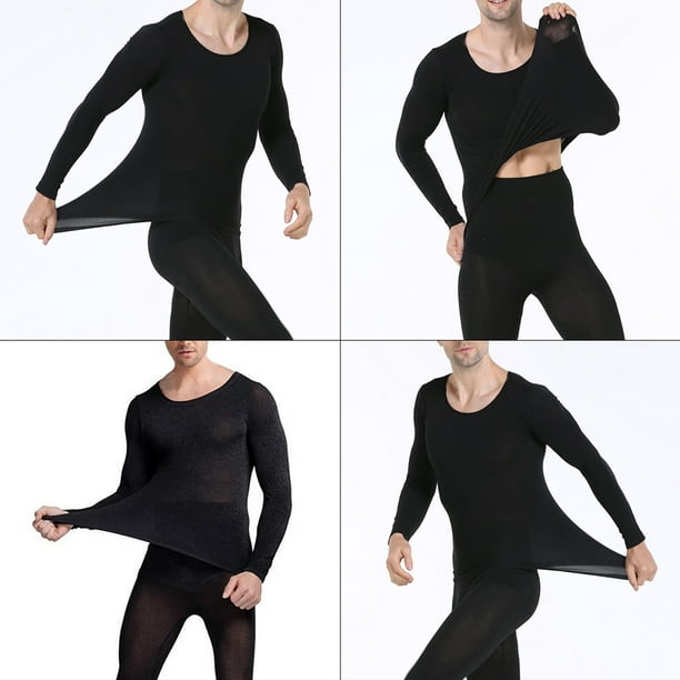Destyer Thermal Underwear Elastic Long Sleeve Round Neck Autumn Winter Home  Sleep Inner Wear Warm Tops Bottom Suit for Male Black 