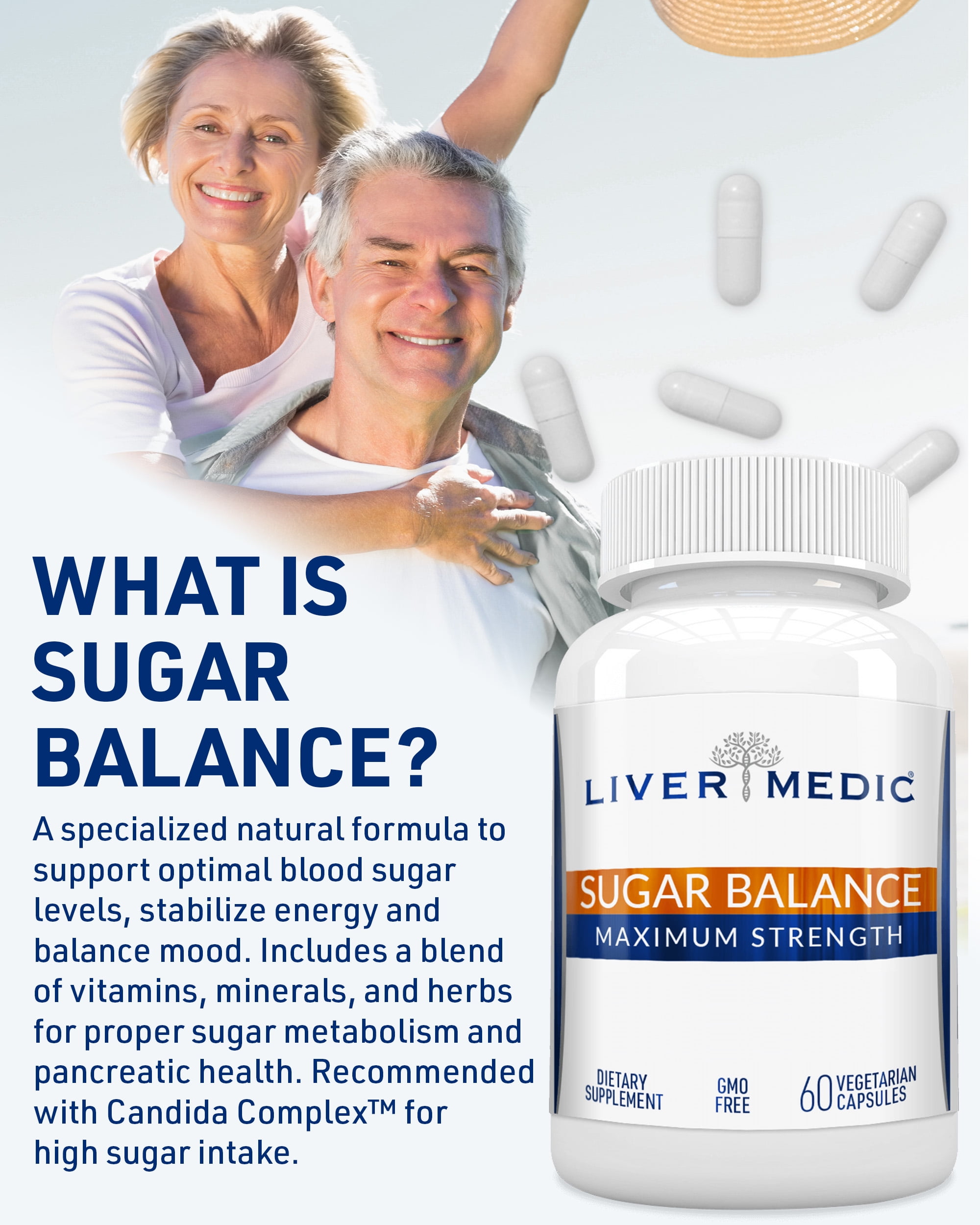 Liver Medic Blood Sugar Complex Supplement Supports Healthy Normal Energy Levels All Natural with Berberine, Cinnamon, Bitter Melon, Chromium, Magnesium, Alpha Lipoic Acid, NonGMO, 60 Capsules
