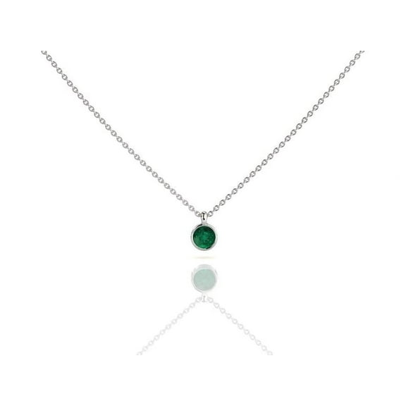 1.00 Carat Round Cut Lab-Created 14K White Gold Plated Emerald Bezel Solitaire Necklace