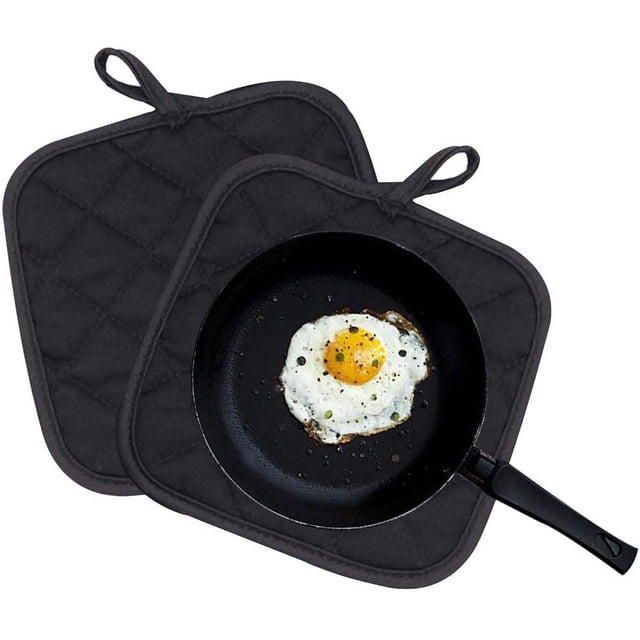 Juego de 3 agarraderas de cocina de algodón, resistentes al calor, manoplas para horno, ideal para horno, barbacoa, manipulación de cocina para cocinar y hornear, color negro