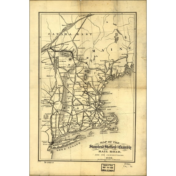 24"x36" Gallery Poster, Map Stanstead Shefford & Chambly RailRoad 1858
