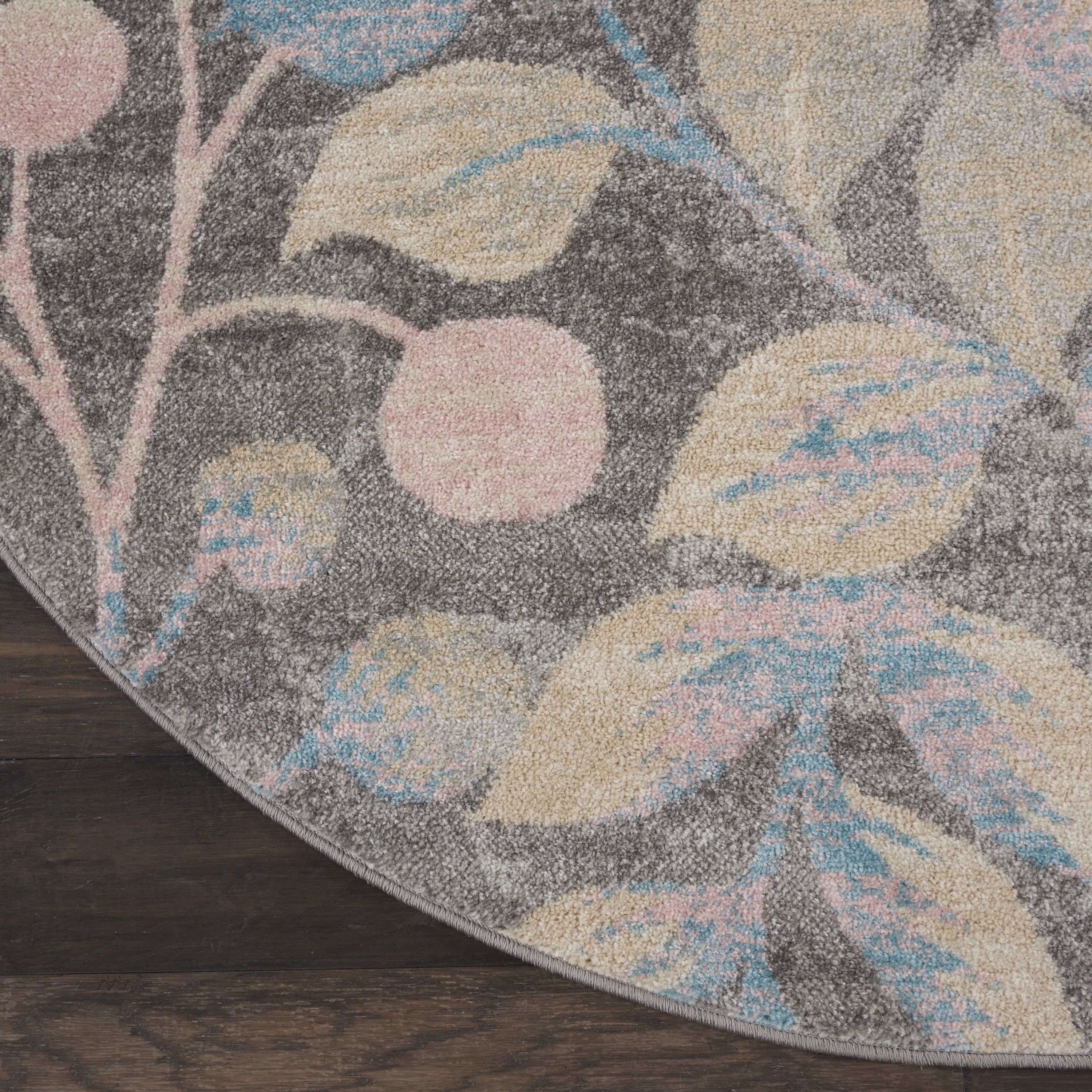 Serene Contemporary Botanical Grey/Beige 5'3" x ROUND Area Rug, (5' Round)