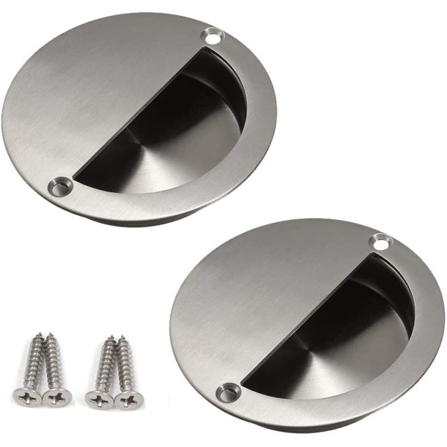 Juego de 2 tiradores empotrados para puertas correderas, tiradores redondos de acero inoxidable de 50 mm con tornillos de fijación JM