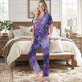 thumbnail image 2 of Yuyamidu Purple Texture Marble Women's Summer Pajamas Short Sleeve V-Neck Top & Loose Long Pants, Lightweight Sleep Set with Pockets, 2 of 7