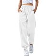 thumbnail image 2 of Women Sweatpants High Waisted Baggy Sweatpants Joggers Sport Active Workout Jogger Pants with Pockets White L, 2 of 6
