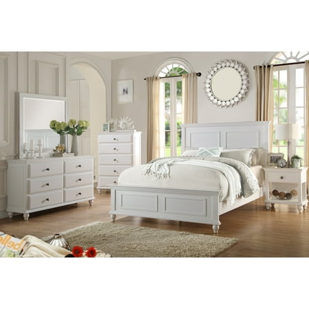country living bedroom furniture classic white color 4pc set queen size bed  dresser mirror nightstand