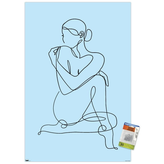 Female Form Continuous Line Wall Poster with Push Pins, 22.375" x 34"