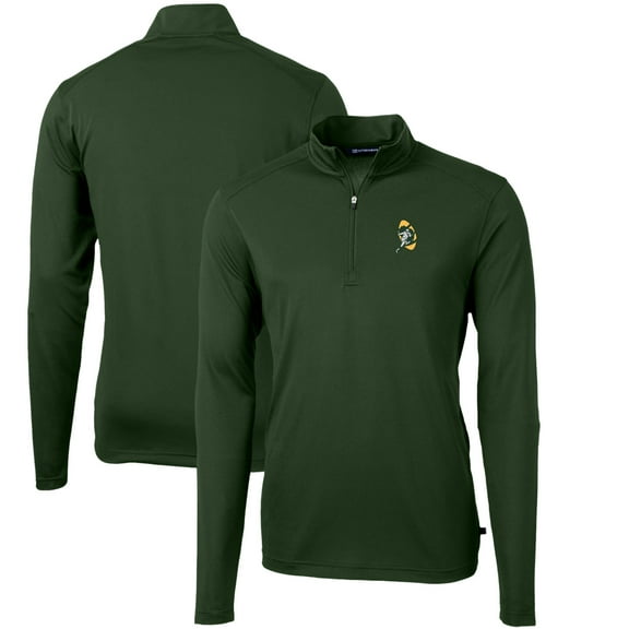 Men's Cutter & Buck Green Green Bay Packers Throwback Logo Virtue Eco Pique Recycled Quarter-Zip Pullover Top