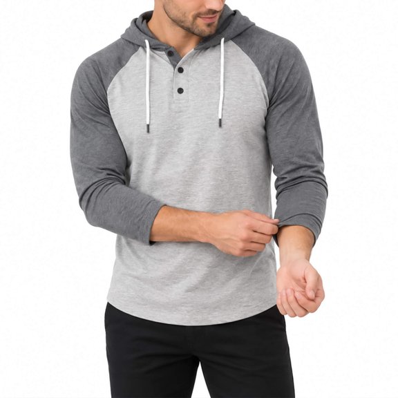 AZoiNM Men's Henley Hoodie Long Sleeve Raglan Color Block Pullover Sweatshirt Casual Straight Fit Hooded Shirt
