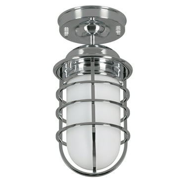 Seaton Classic Industrial 5.38 in. 1-Light Polished Chrome Semi-Flush Mount Indoor Ceiling Light