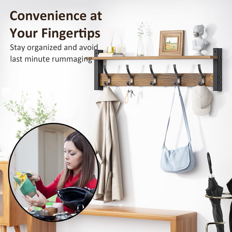 Optish 24-Inch Wall-Mounted Coat Rack with Shelf, Brown photo 3
