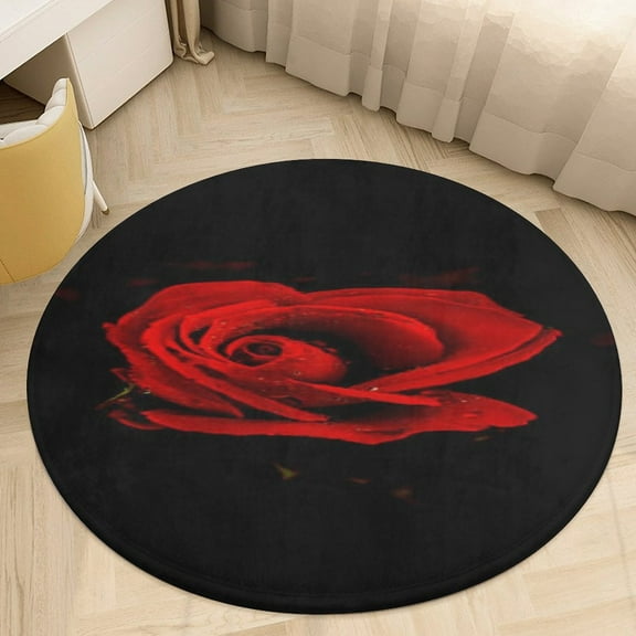 Red Rose Black Round Area Rugs for Bedroom Living Room, 4FT Soft Indoor Circle Carpets, Carpet Home Decor Floor Mat